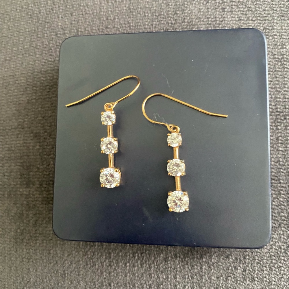 Avon 925 gold tone dangle earrings with CZ stones